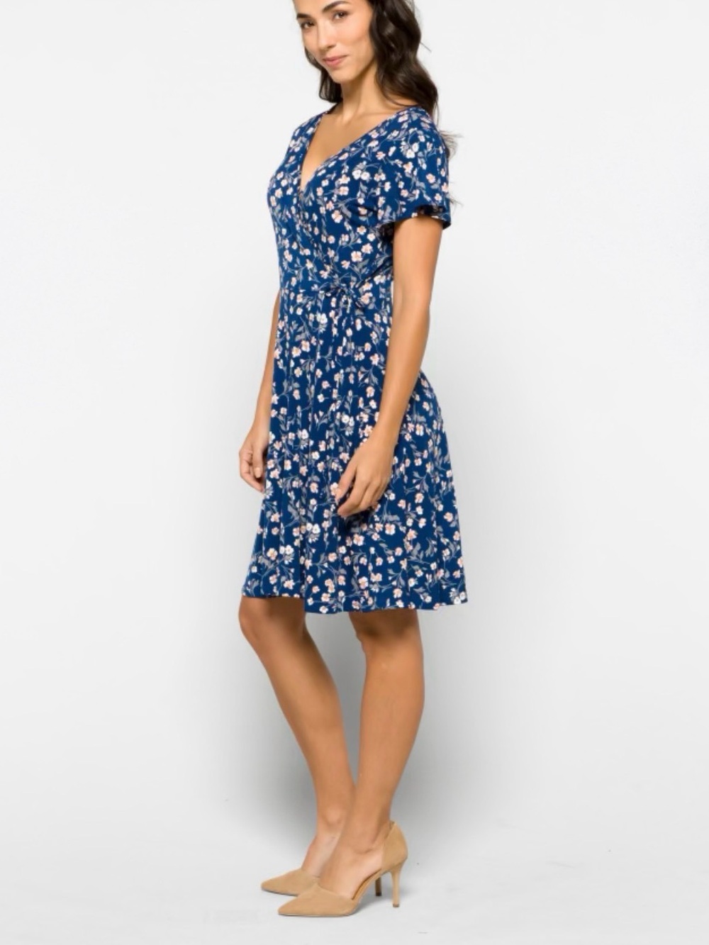 Kaileigh Kaela Faux Wrap Knit Dress - Navy & Peach Floral - Picture 9 of 9